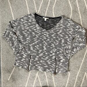 Mi Ami Black & White Marled Boxy Sweater w/ Zipper Detail